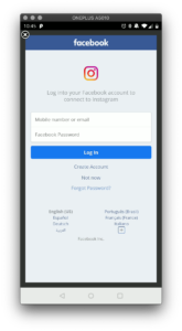 Logging in into Instagram through Facebook