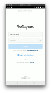 Android's Instagram logging in page